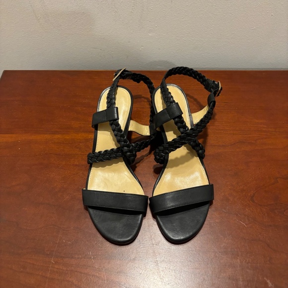 Talbots Royce Braided Leather Striped Cork Wedge Sandals in Black Size 6 - Picture 3 of 10